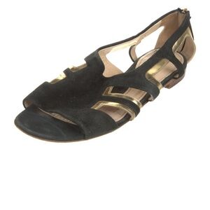 Moschino Black Suede Sandals with Gold leather Accents